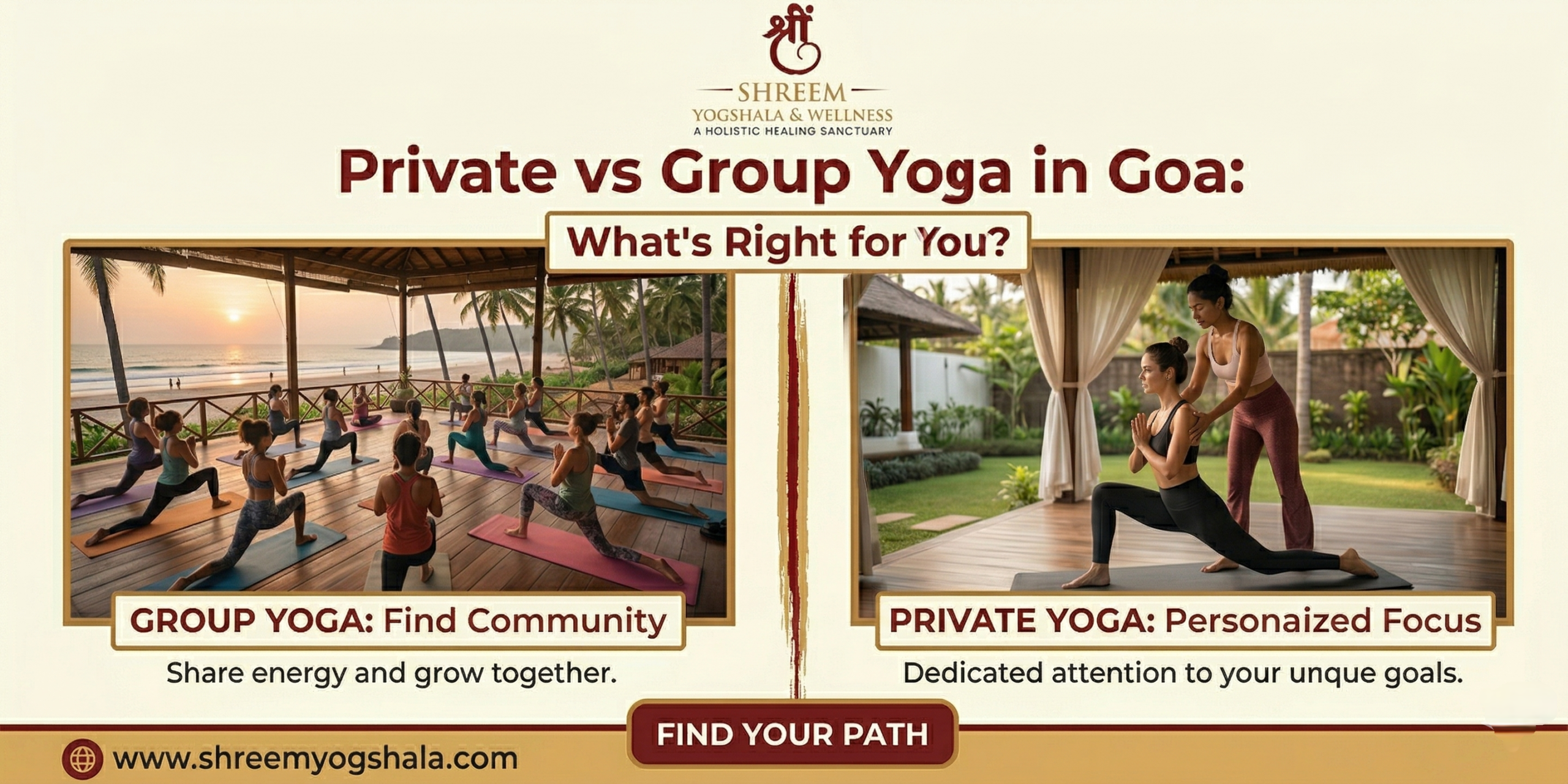 Comparison guide highlighting the benefits, costs, and differences of private vs group yoga classes for practitioners.