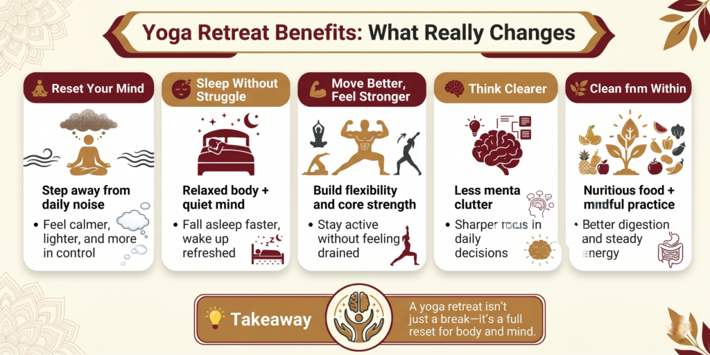 Strategic landscape-formatted wellness guide outlining exactly why you should attend a yoga retreat to ensure holistic mental health rejuvenation and intensive daily stress reduction.