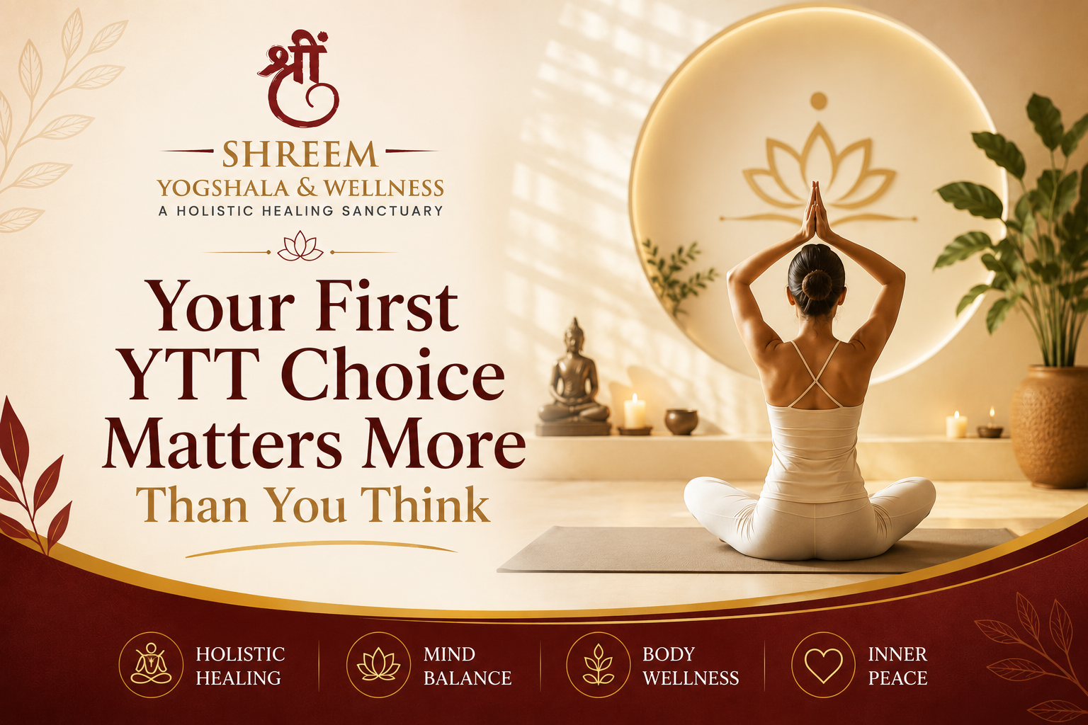 A peaceful yoga setting, representing the beautiful environment students enjoy when choosing between 100-hour and 200-hour yoga courses in Goa.